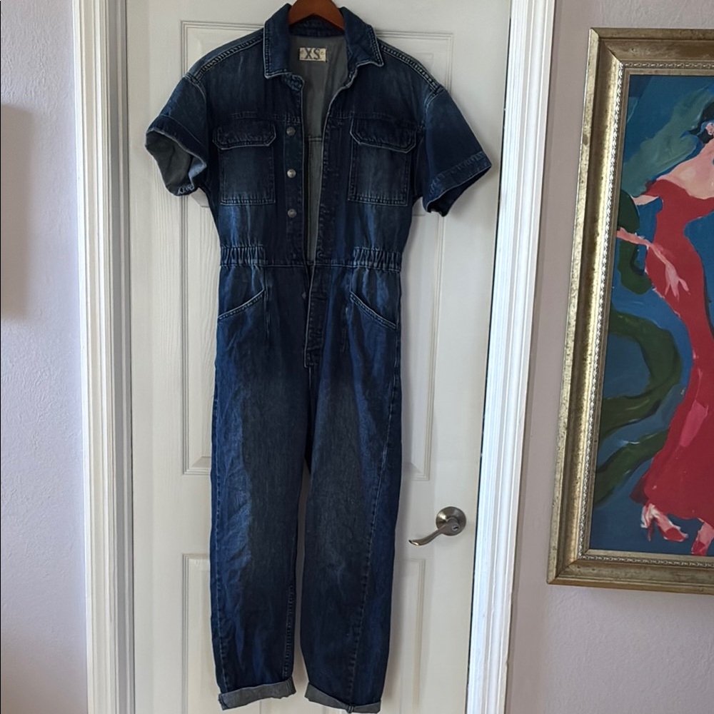Free People Denim Jumpsuit with Short Sleeves